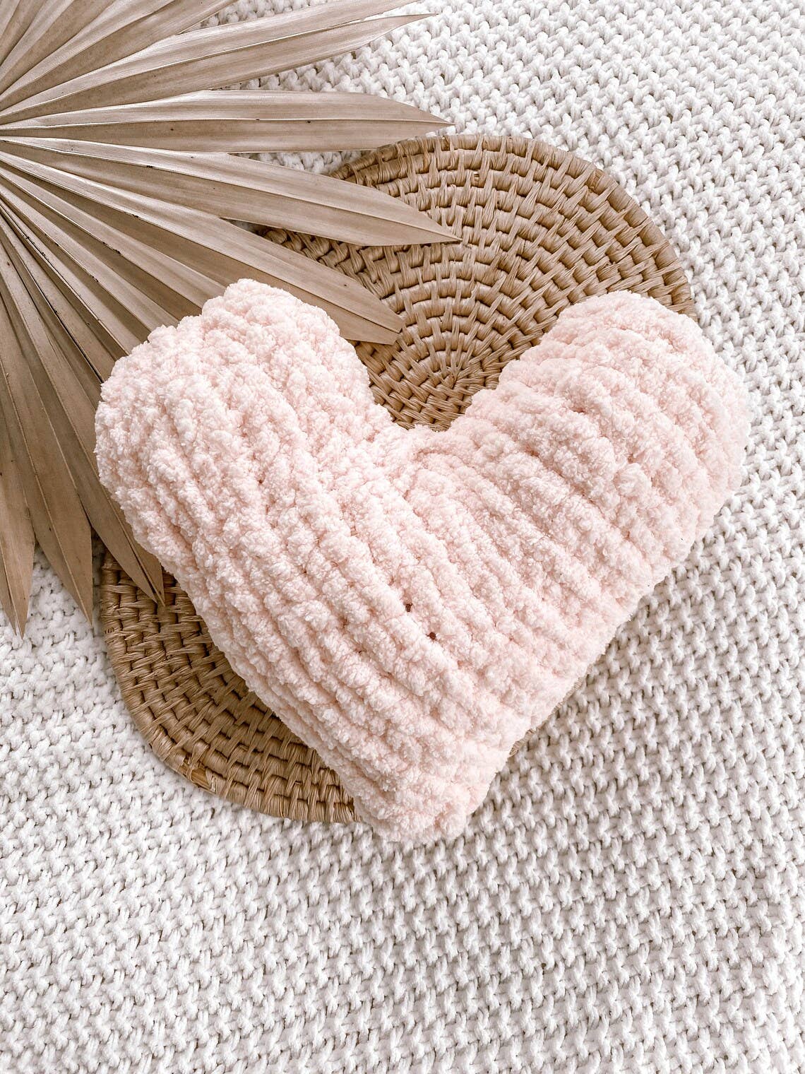 Hand Knitted Heart Pillow | Valentines Decor Gift | Chunky Y: Blush Pink