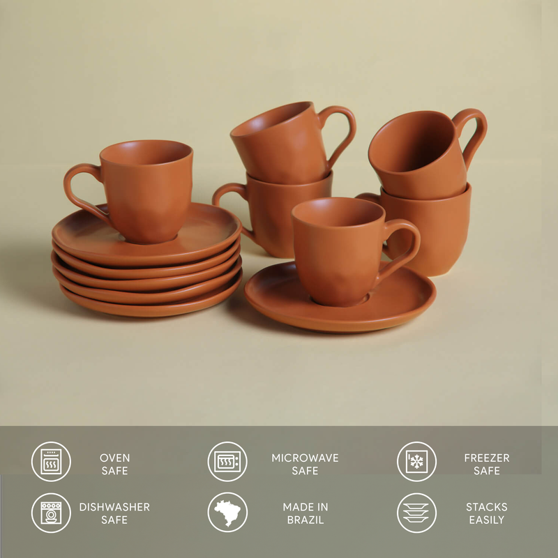 Espresso Coffee Cup & Saucer 4.1 Oz Home Decor, Terracotta: Brown / Stoneware